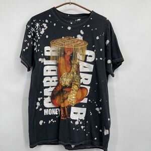 Cardi B Black Bleach Dye Graphic Print Cotton Money T-Shirt Size Small/Medium